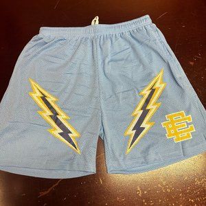 EE Mens Gray Lightning Bolt Elastic Waist Comfort Mesh Athletic Shorts Size XL